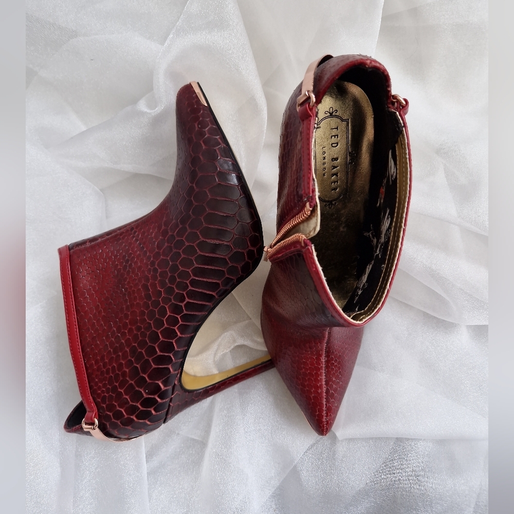 Ted Baker Burgundy Snake-Embossed Leather Ankle Booties